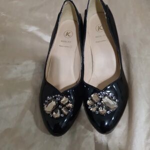 Clarks Black Patent Flats with Gem Accents